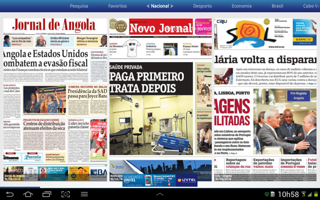 Capas de Jornais no Unitel Notícias...