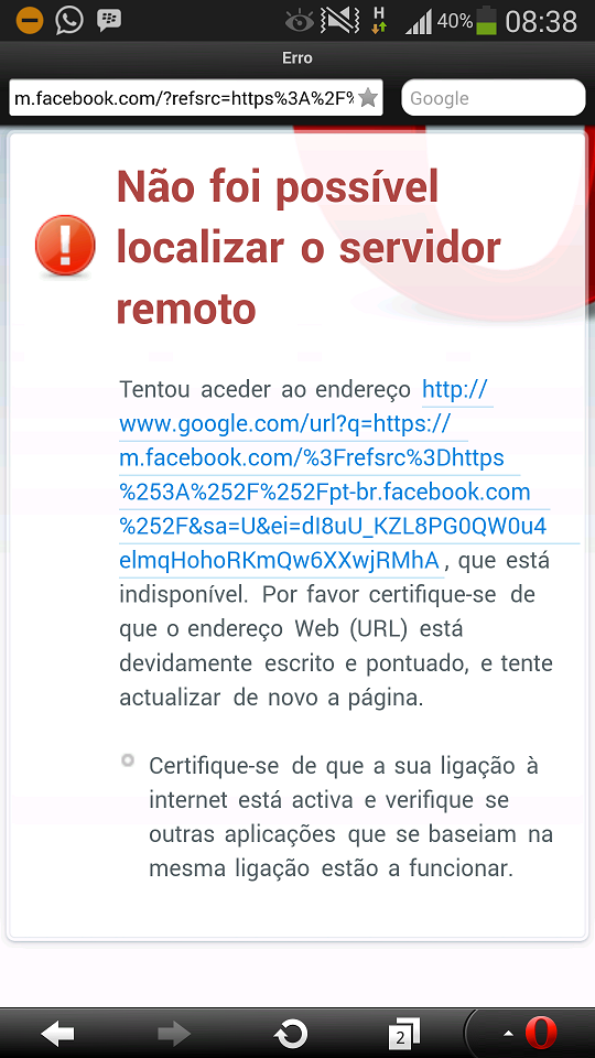 Versão Móvel do Facebook não é processada no Opera Mini