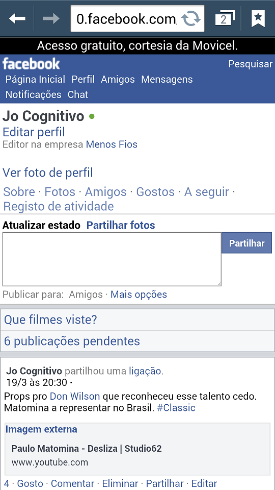 Acesso ao Facebook Zero usando o navegador padrão