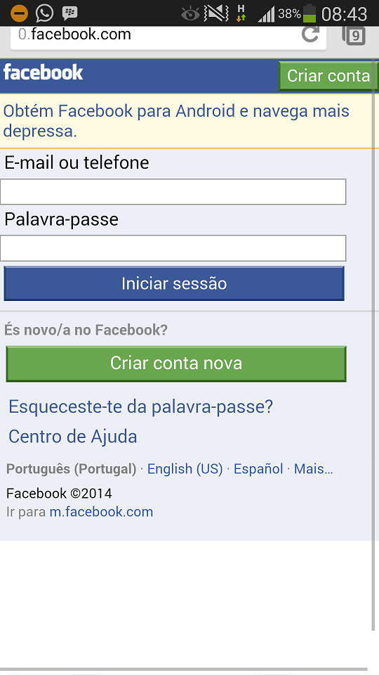 Acesso ao Facebook Zero usando o Google Chrome