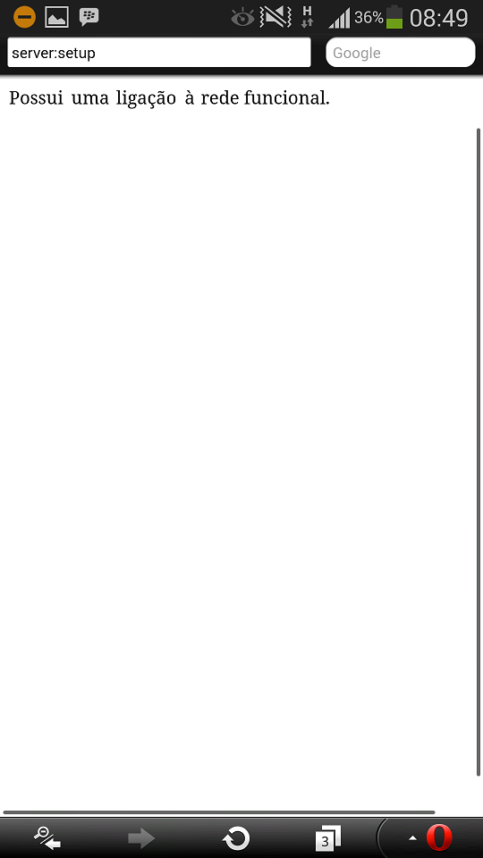Teste de conexão no Opera Mini