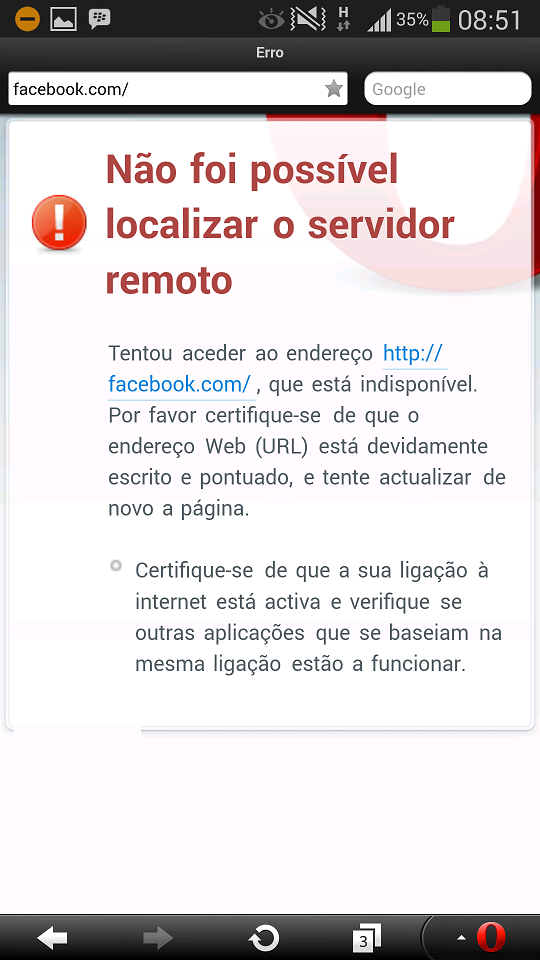 Opera Mini não acede ao Facebook